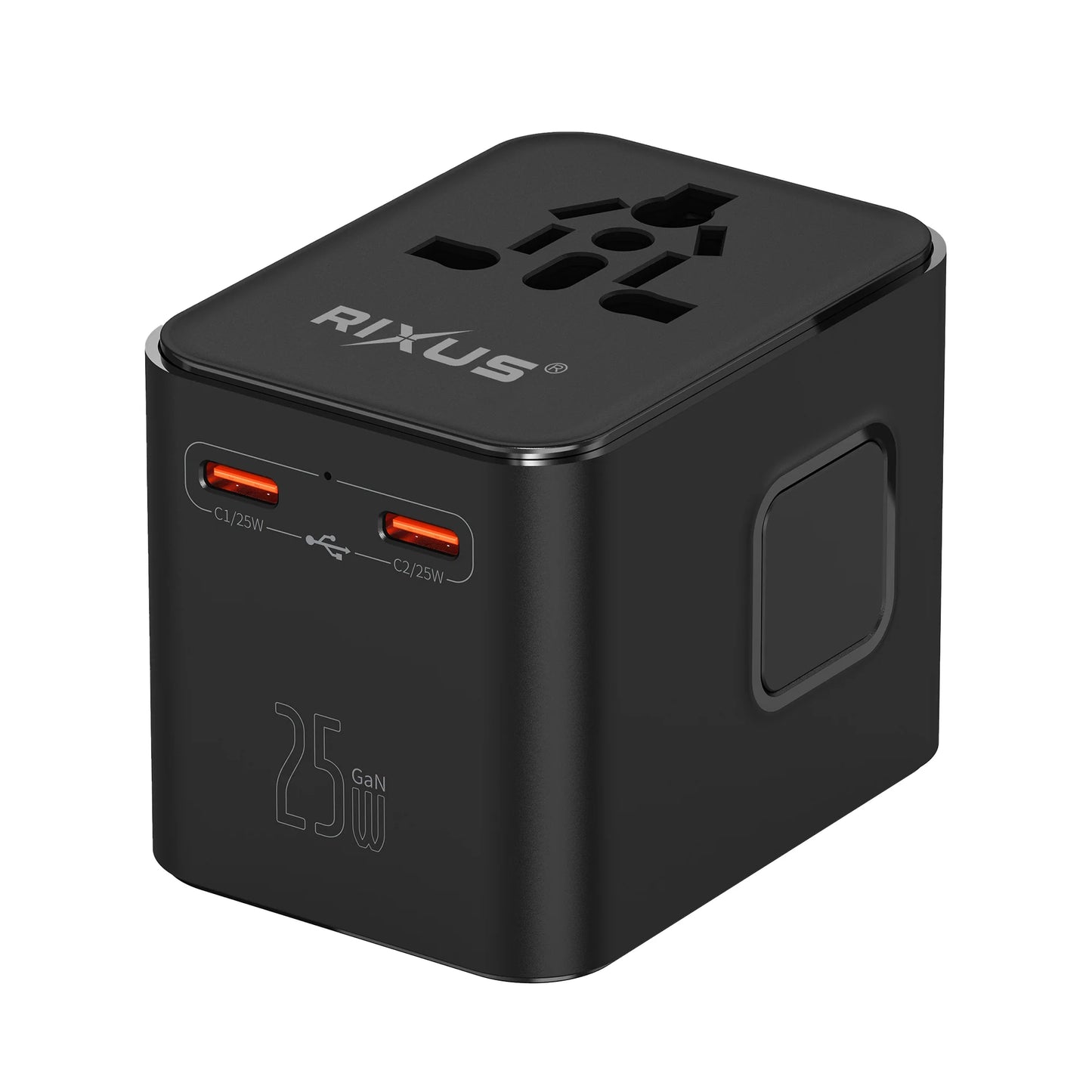 Rejseadapter 25W med USB-C – World Travel Adapter til EU, US & UK – Sort