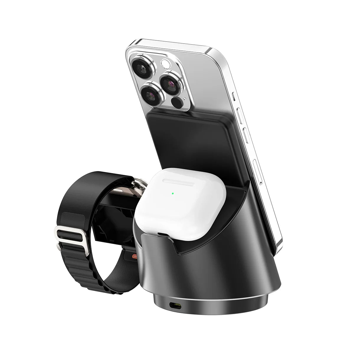 Trådløs Ladestation til Smartphone, Høretelefoner og Smartwatch