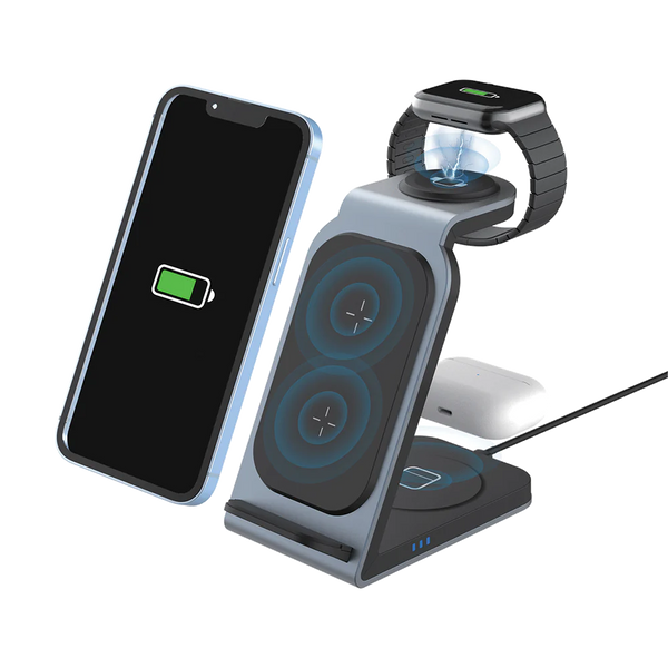 Trådløs Ladestation til Smartphone, Høretelefoner og Smartwatch
