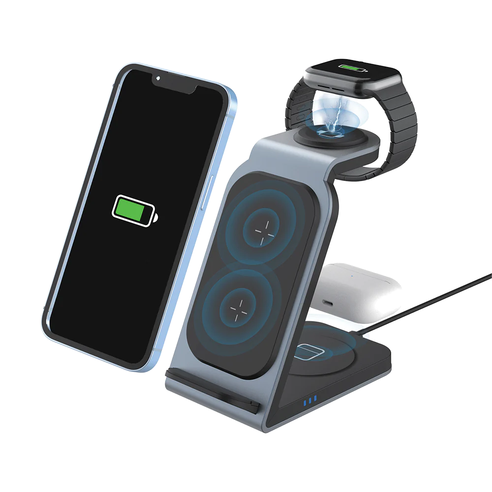 Trådløs Ladestation til Smartphone, Høretelefoner og Smartwatch