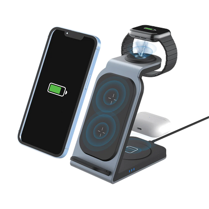 Trådløs Ladestation til Smartphone, Høretelefoner og Smartwatch